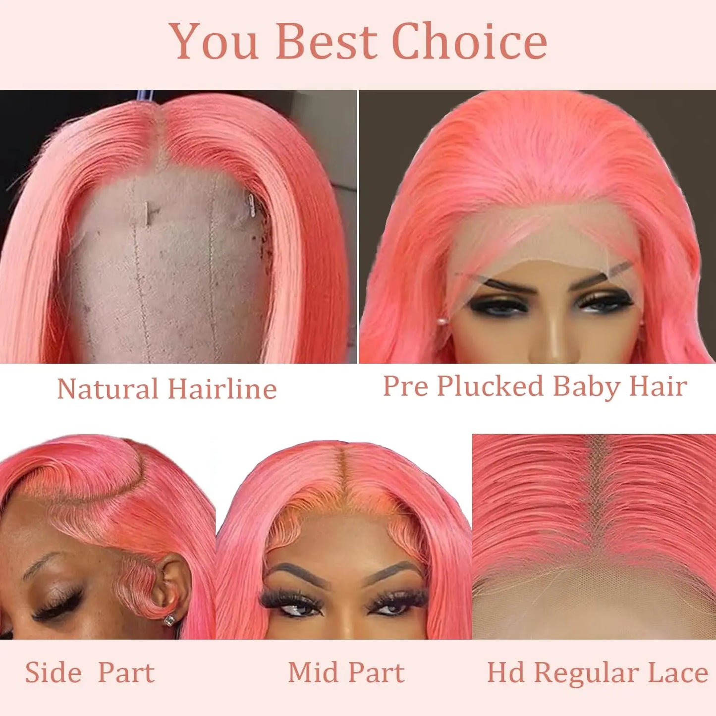Pink Straight HD Lace Front Human Hair Wig 250% Density – 30 Inch