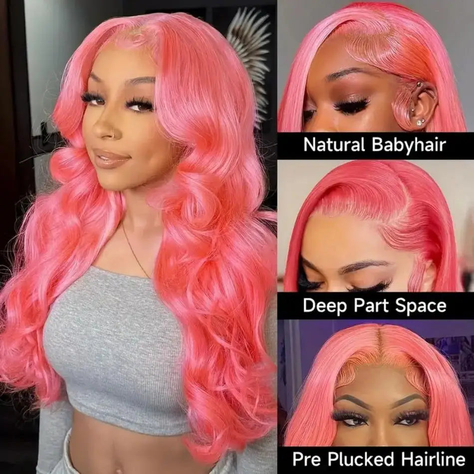 Pink Body Wave HD Lace Frontal Wig – 13x6 / 13x4 Transparent Brazilian Human Hair