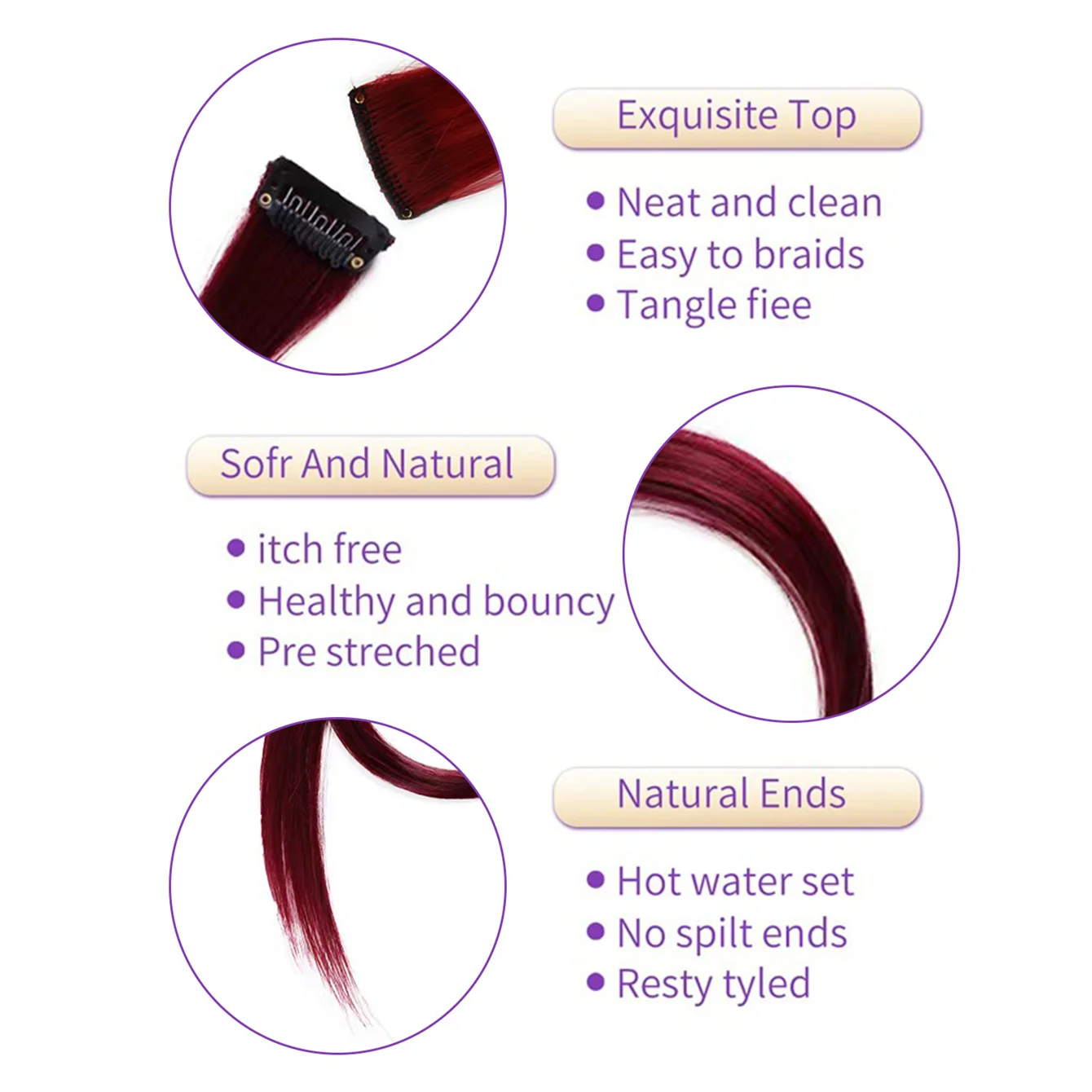 Straight Synthetic Clip-In Hair Extensions | 5pcs Set | 20 Inch | Bold Colors | Party & Cosplay