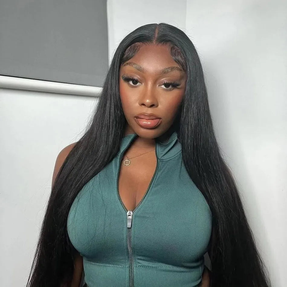 Glueless V Part Straight Human Hair Wig (220% Density, Natural Black, Beginner Friendly, No Leave Out)