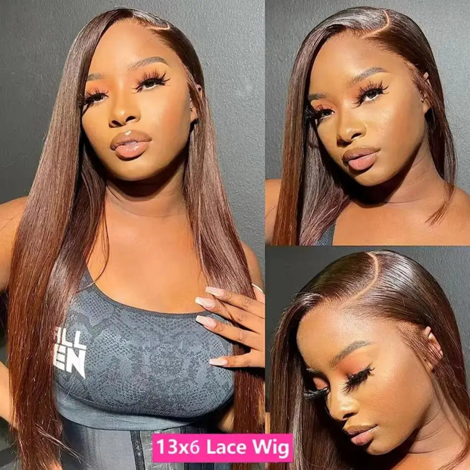 Chocolate Brown 13x6 HD Lace Front Wig (Bone Straight, 30 Inch, Brazilian Remy, Transparent Lace)