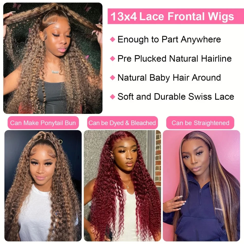 P427 Highlight Human Hair Wig | 13x4 & 13x6 HD Lace Front Wig | Deep Wave | P1B30 & 427 | 200%-250% Density