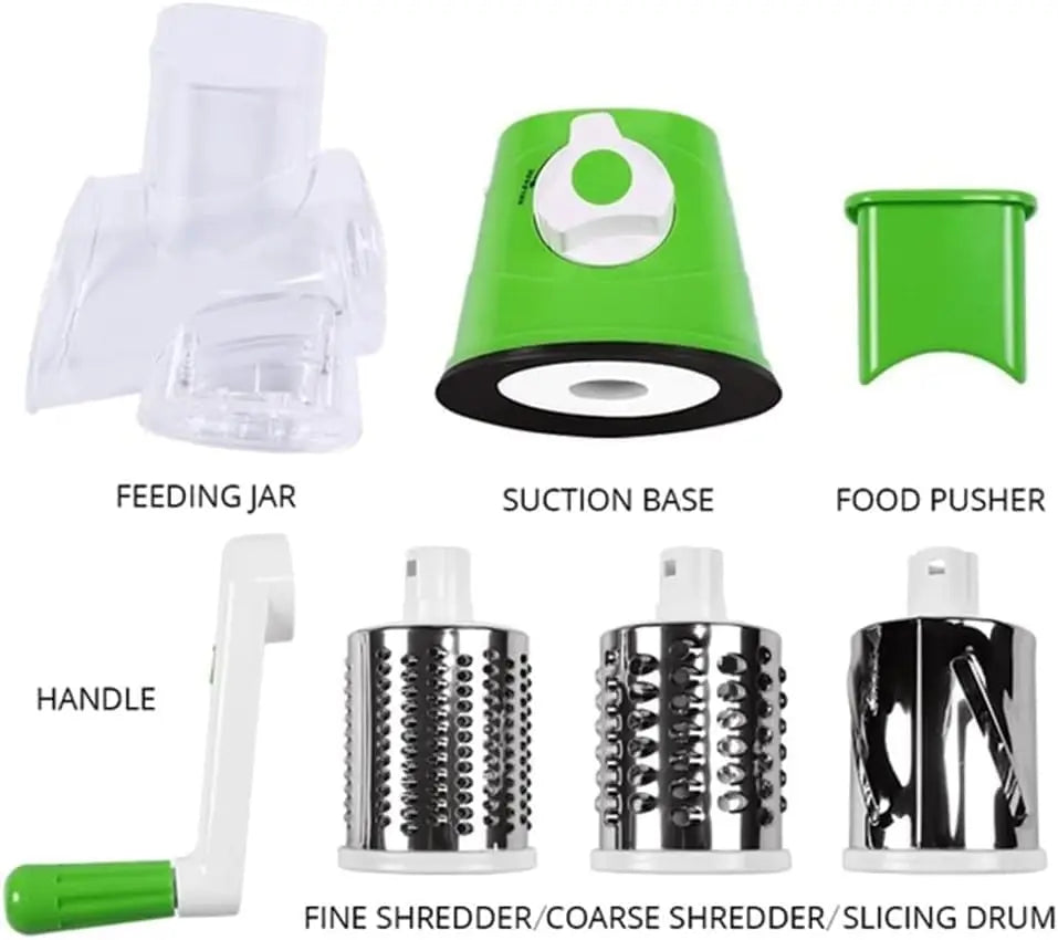 3-in-1 Rotary Cheese & Vegetable Grater – Fast Cutting Drum Slicer