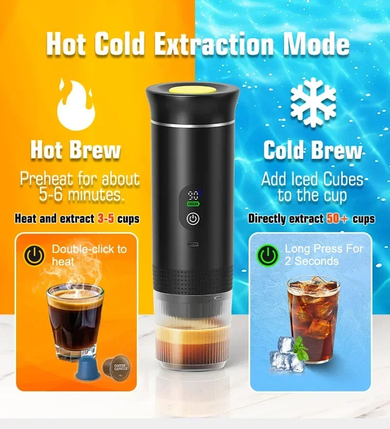 Portable 3-in-1 Espresso Coffee Maker — Digital Display Capsule Machine for Car, Home & Camping
