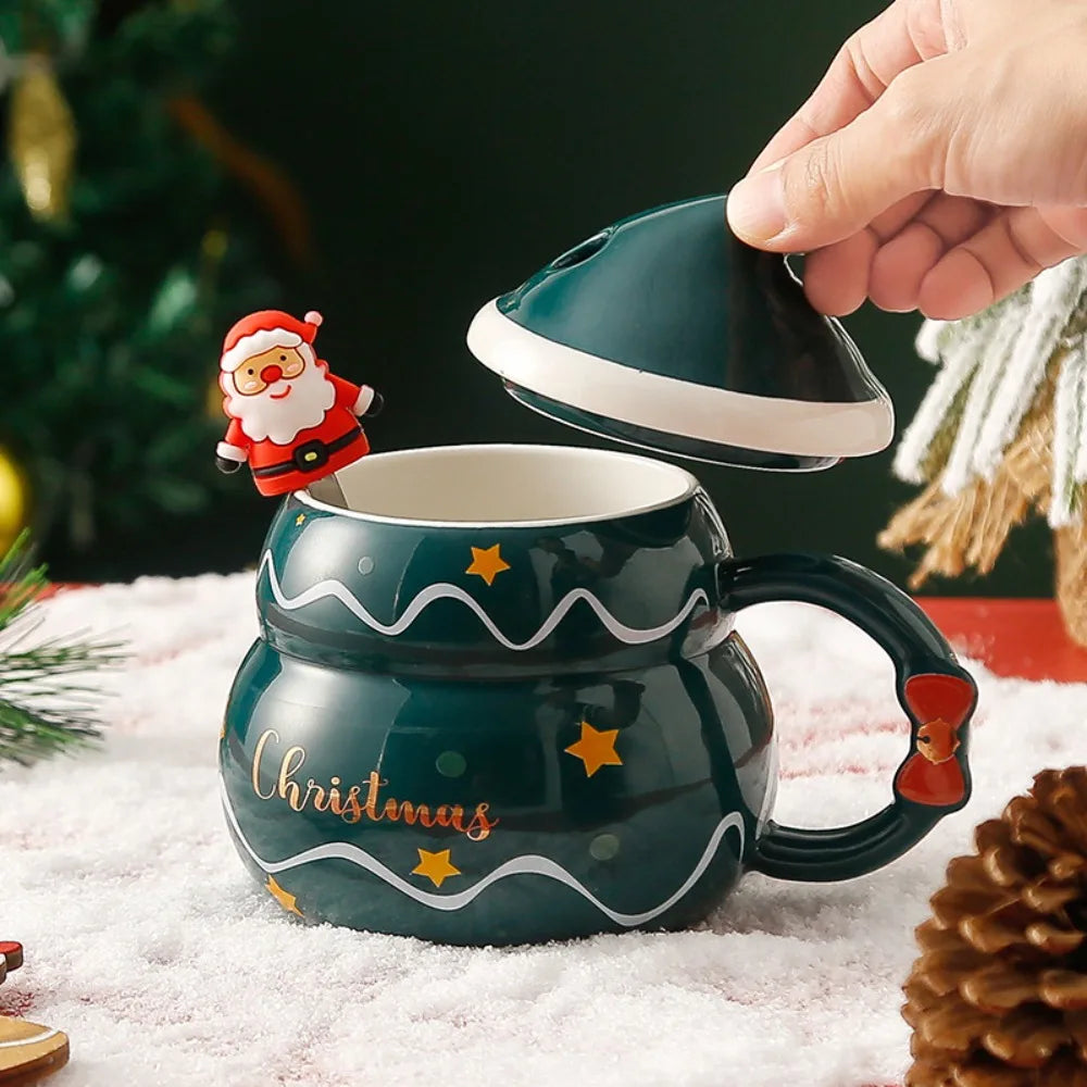 Christmas Ceramic Mug – Nordic Style Santa & Snowman Cup Gift for Holiday Season