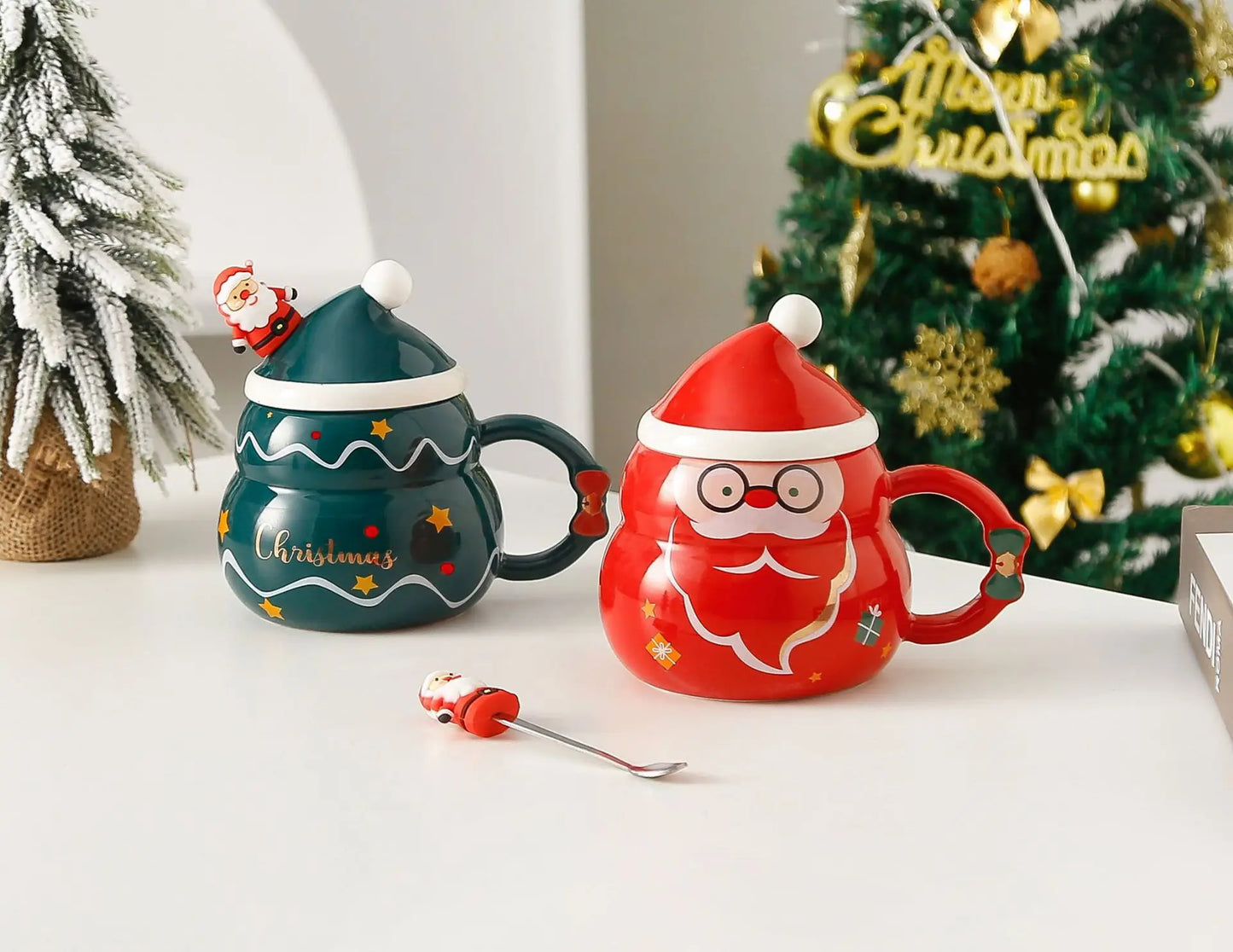 Christmas Ceramic Mug – Nordic Style Santa & Snowman Cup Gift for Holiday Season
