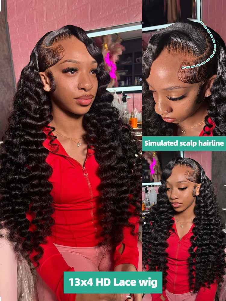 13x6 HD Transparent Loose Deep Wave Lace Front Human Hair Wig (200% Density, 30–34 inch)