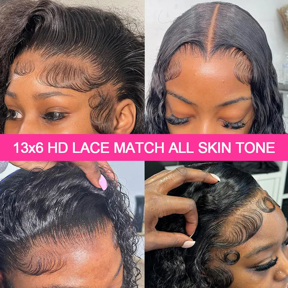 300% Density 40–46 Inch Deep Wave Lace Front Human Hair Wig | 13x6 HD Glueless Curly Wig
