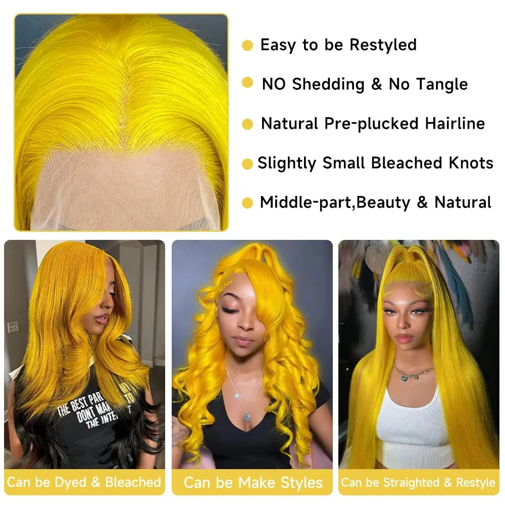 38-Inch Light Yellow Body Wave Human Hair Wig – 13x6 HD Transparent Lace Front, Pre-Plucked Hairline
