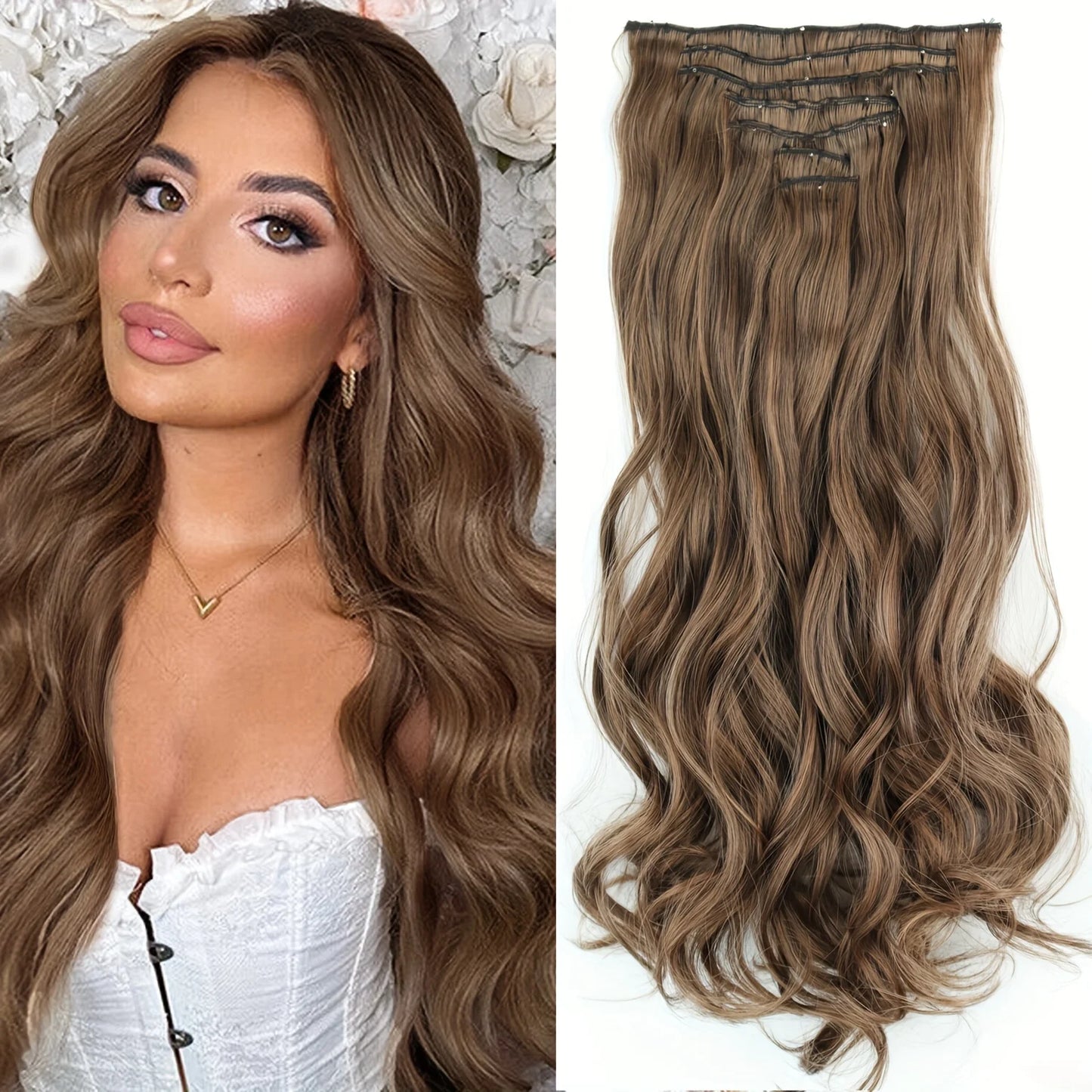 7Pcs Clip-in Hair Extensions | 24 Inch Straight | 60 Colors | Heat Resistant Fiber