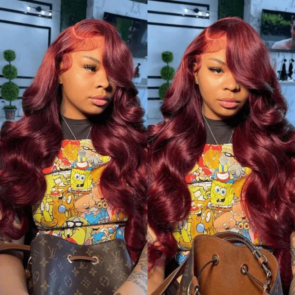 99J Burgundy Body Wave Human Hair Wig (13x6/13x4 HD Lace Front, 250% Density)