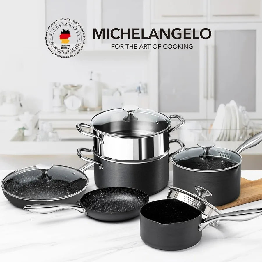 Hard Anodized 10-Piece Cookware Set – Nonstick Granite Pots & Pans with Steamer