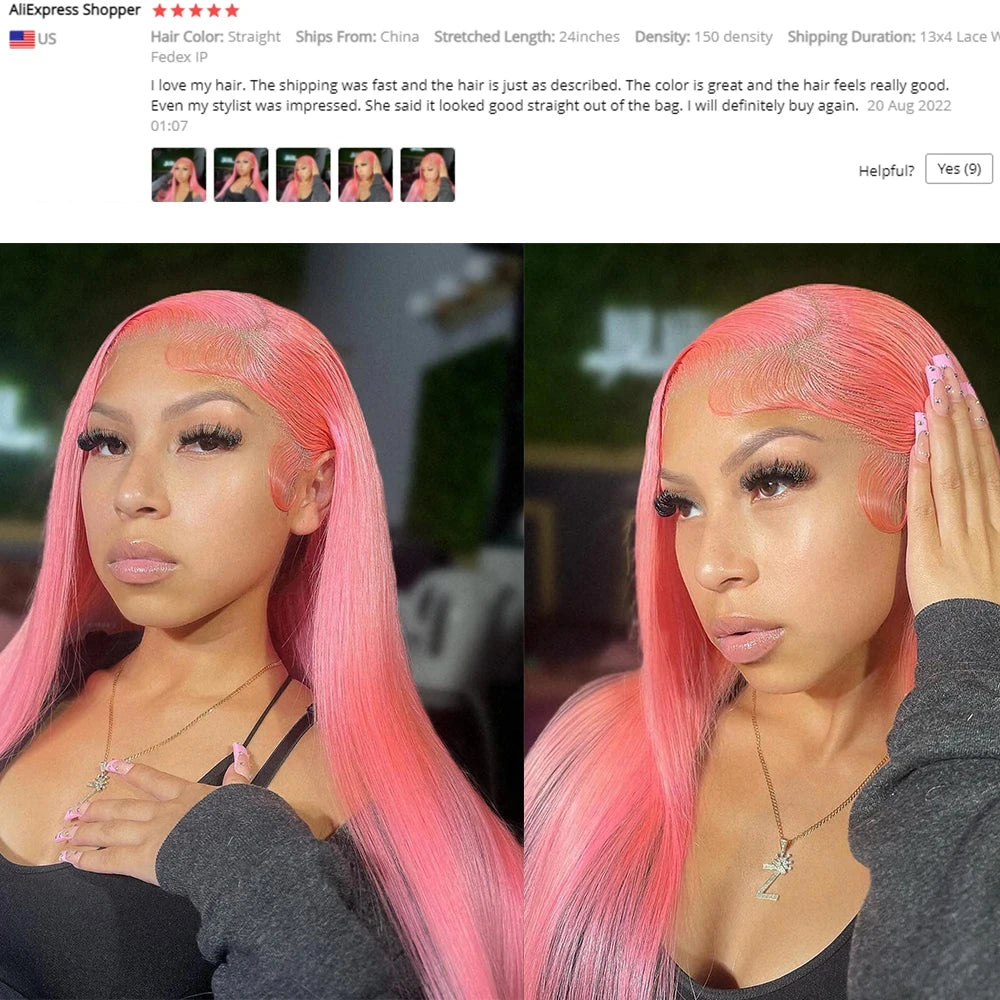 Pink Straight HD Lace Front Human Hair Wig (13x6 / 13x4, Brazilian Remy, 26”+)