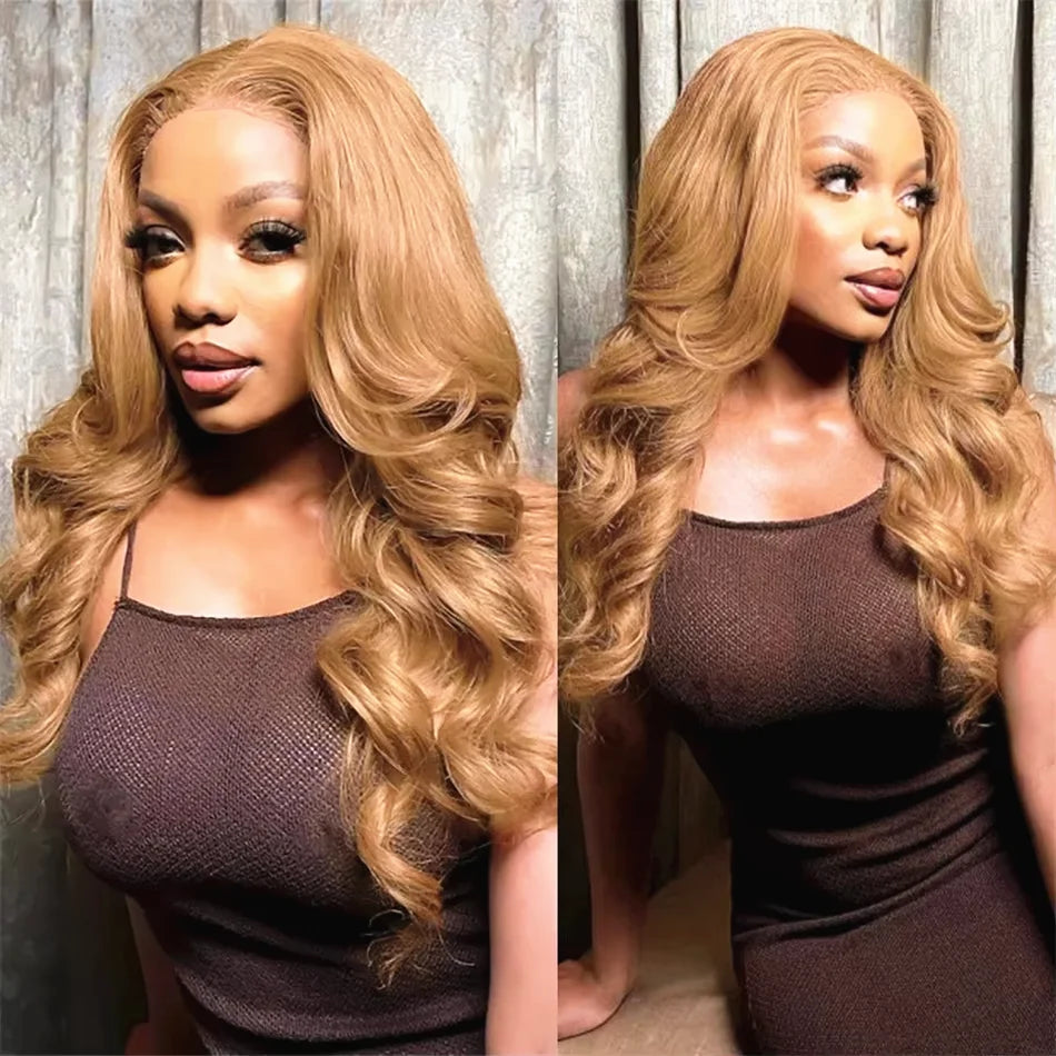 27# Honey Blond Body Wave 13x4 Lace Frontal Human Hair Wigs Brazilian Colored Loose Water Wave 13x6 HD Lace Front Wig For Women