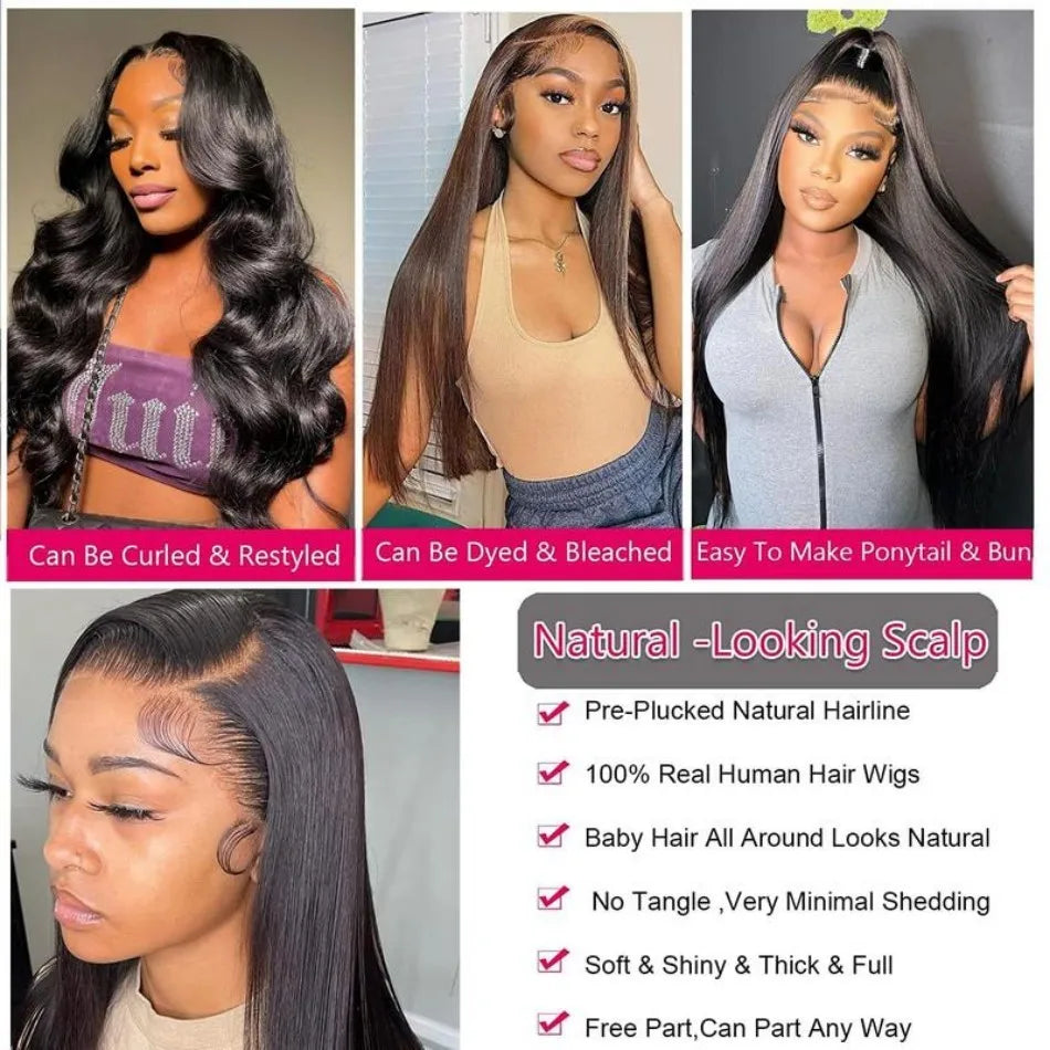 40 Inch Straight Glueless HD Lace Front Human Hair Wig (13x6 / 13x4) – 250% Density Natural Black