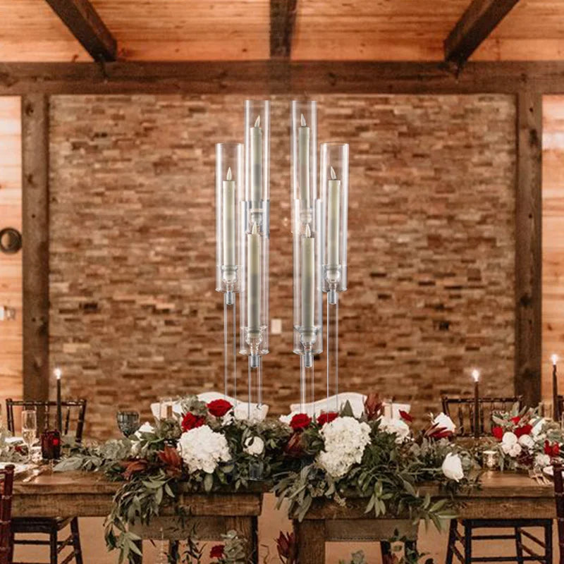 10Pcs Clear Acrylic 6-Arm Candelabra Candle Holders – Elegant Taper Candle Stand for Wedding & Party Decoration