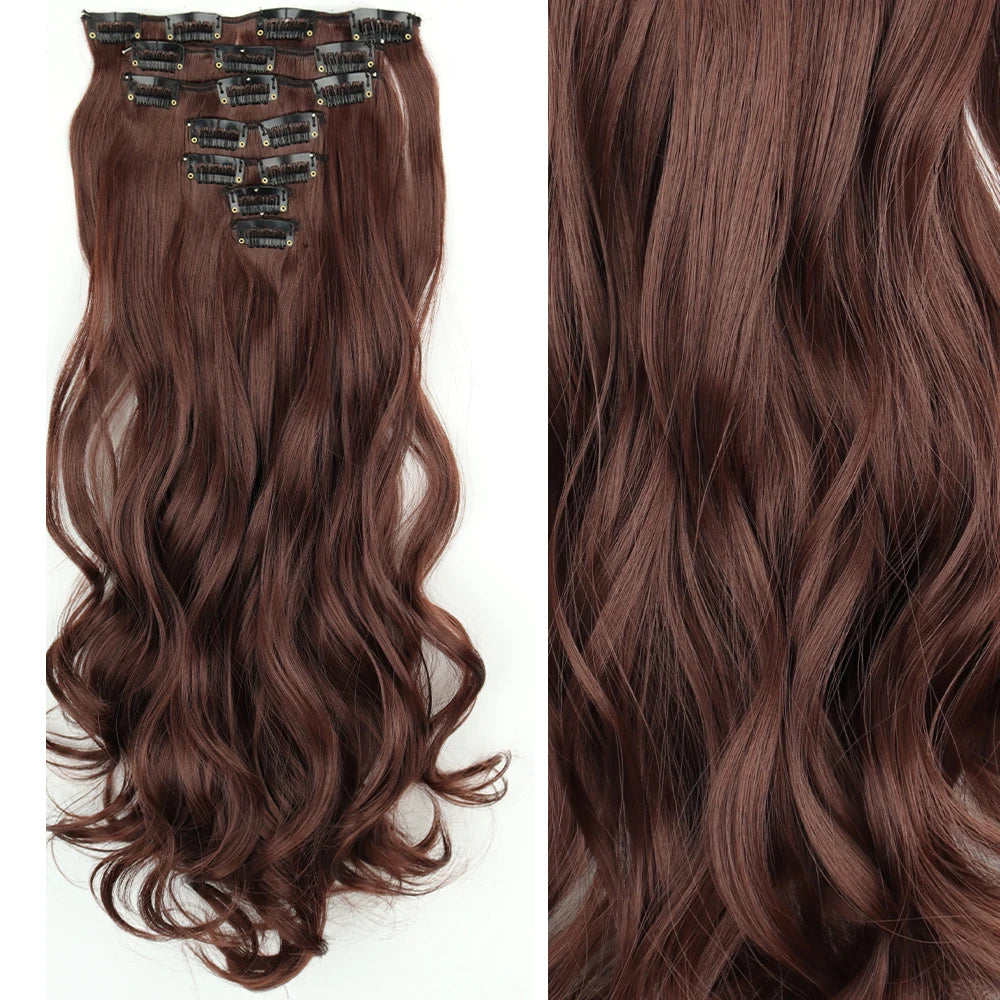 7Pcs Clip-in Hair Extensions | 24 Inch Straight | 60 Colors | Heat Resistant Fiber