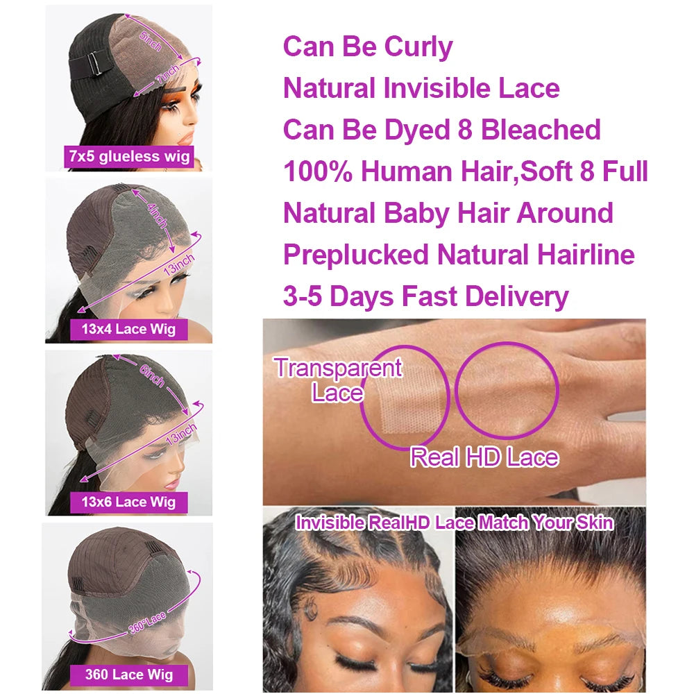 300% Density Deep Wave HD Lace Front Wig 13x6 Full 40–46 Inch Human Hair Wig for Women