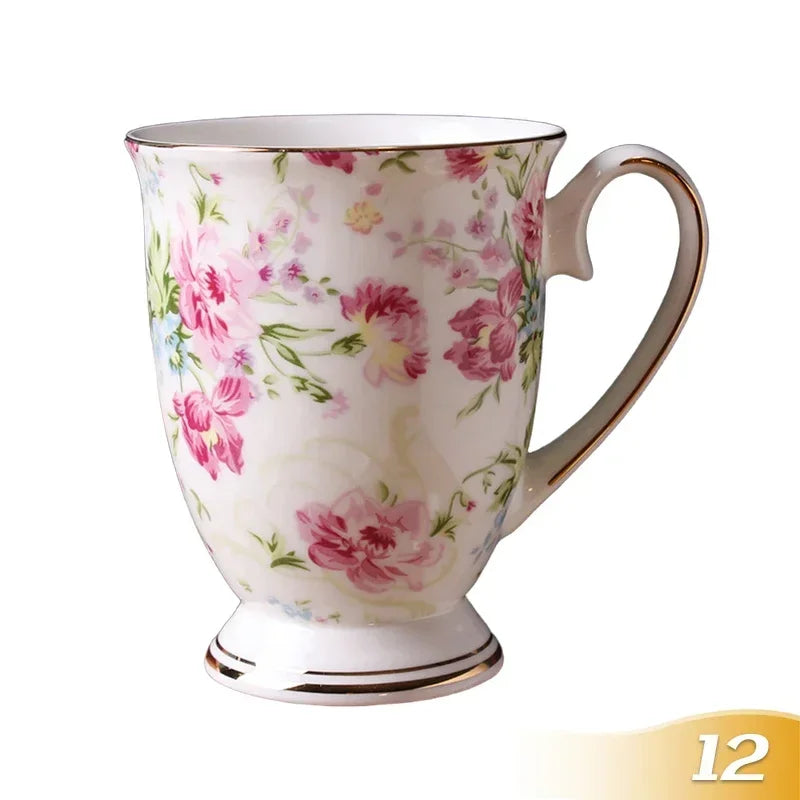 Vintage Floral Ceramic Coffee Mug – Elegant Handgrip Cup for Home & Office