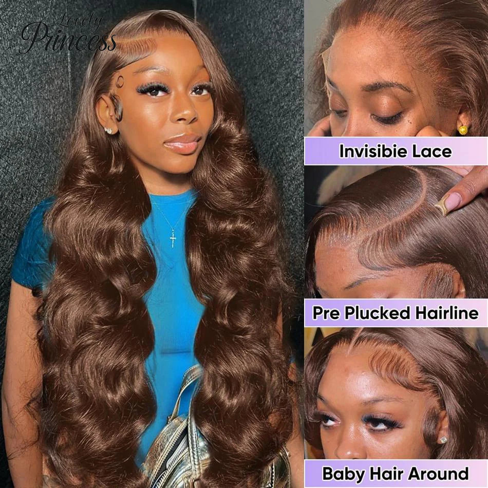 Chocolate Brown 13x6 HD Transparent Lace Front Body Wave Human Hair Wig (Pre-Plucked)