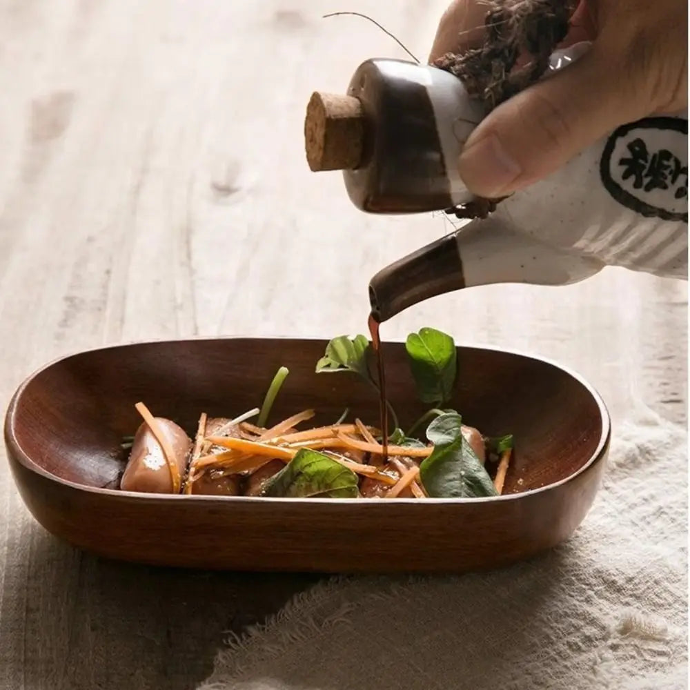 Creative Wooden Oval Salad Bowl – Japanese Boat Style Serving Tray