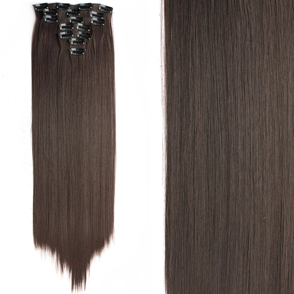 7Pcs Clip-in Hair Extensions | 24 Inch Straight | 60 Colors | Heat Resistant Fiber