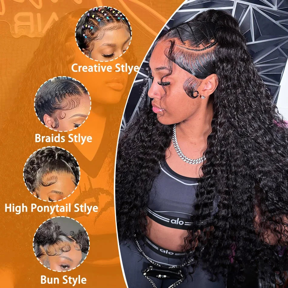 Brazilian Black Curly 13x6 HD Transparent Lace Front Wig (13x4 Option) – Remy Human Hair, 30–40 Inch