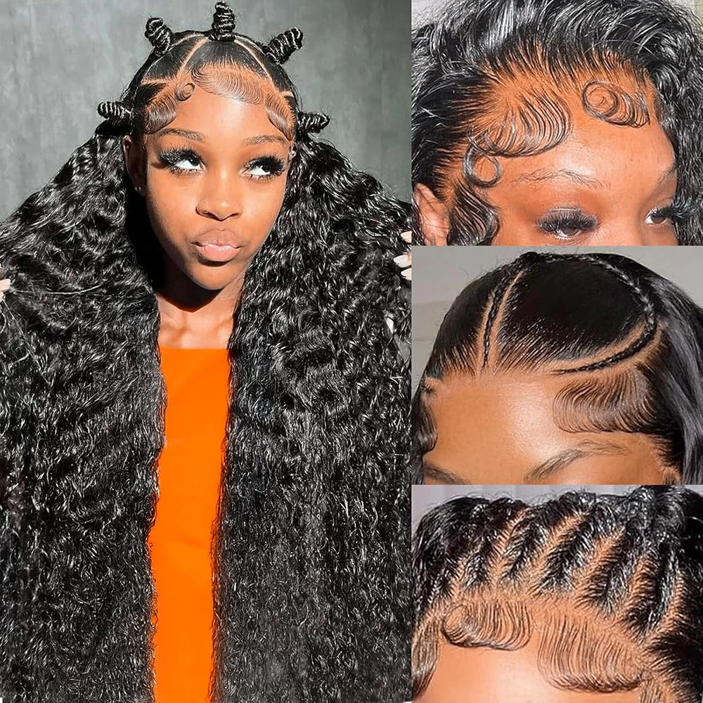300% Density 40–46 Inch Deep Wave Lace Front Human Hair Wig | 13x6 HD Glueless Curly Wig