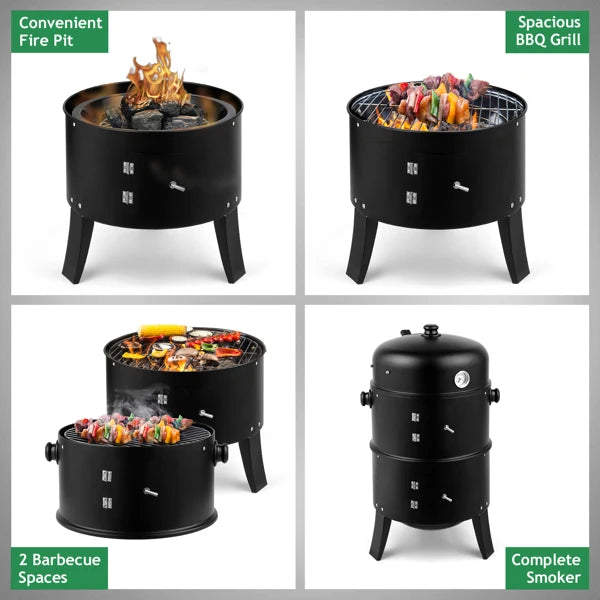 80x41x48cm Outdoor BBQ Smoker Grill – Iron Carbon Charcoal Grill, Black | WowPopMall