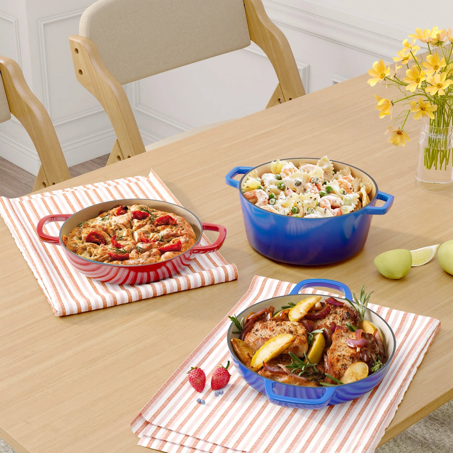 3QT Enamel Cast Iron Dutch Oven – Nonstick, Oven Safe up to 500°F