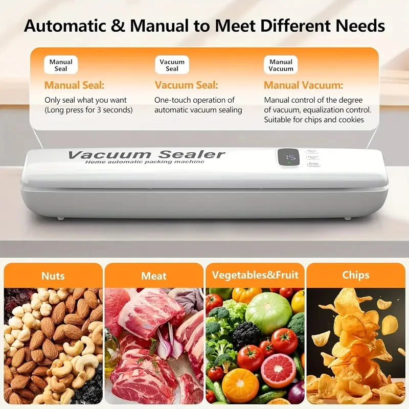 3-in-1 Automatic Vacuum Sealer | Food Saver with LED Display & Bags