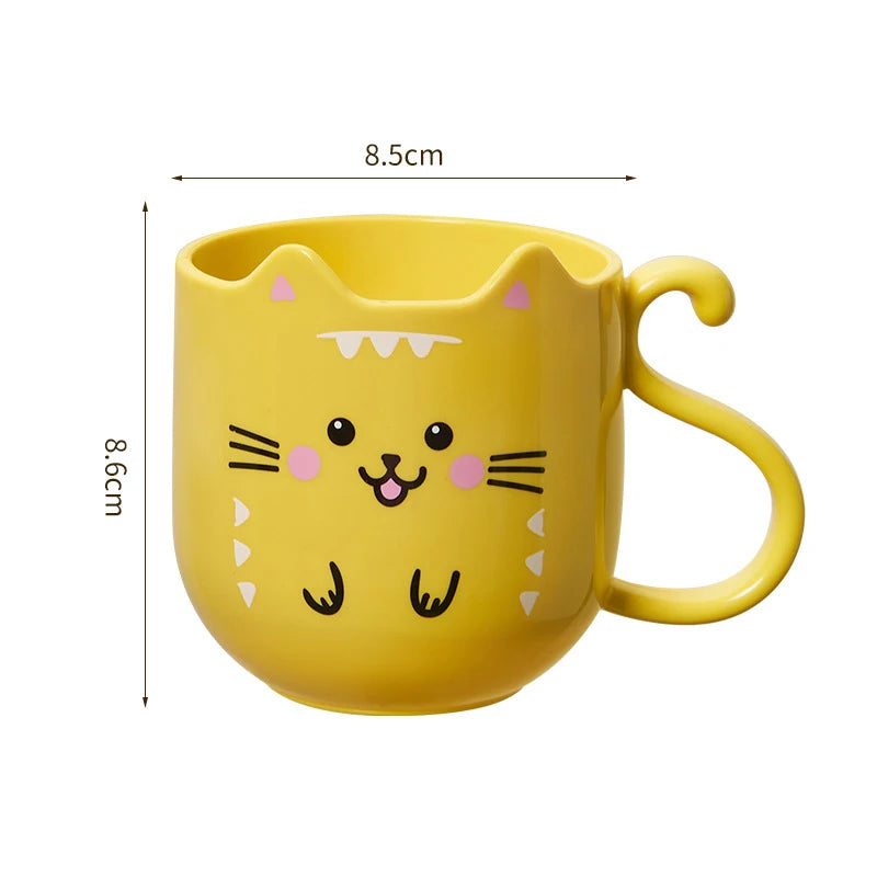 Cute Cat Mouthwash & Toothbrush Cup – Cartoon Plastic Mug for Home & Travel
