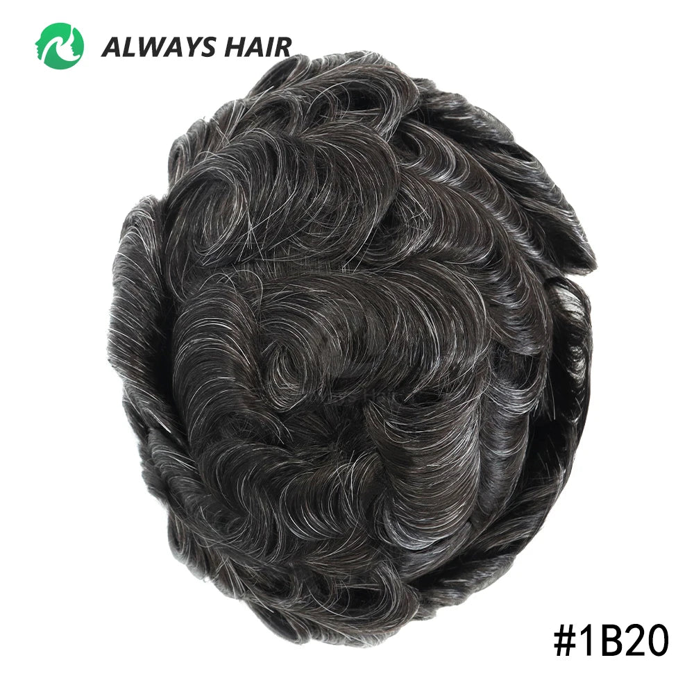 Alwayshair Fine Mono Men Short Toupee 5” Indian Hair Men’s Capillary Prosthesis Monofilament 120 130 Hair System 9x11