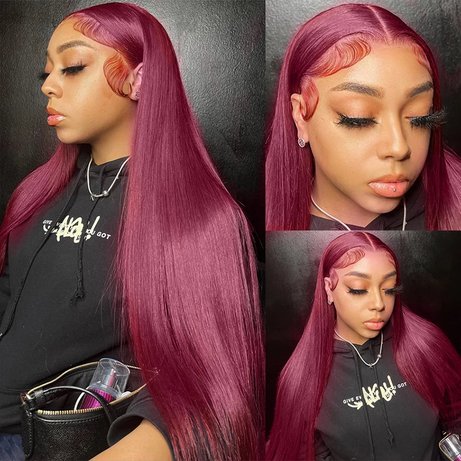 99J Burgundy 13x6 HD Lace Front Straight Wig – Premium Red Peruvian Human Hair