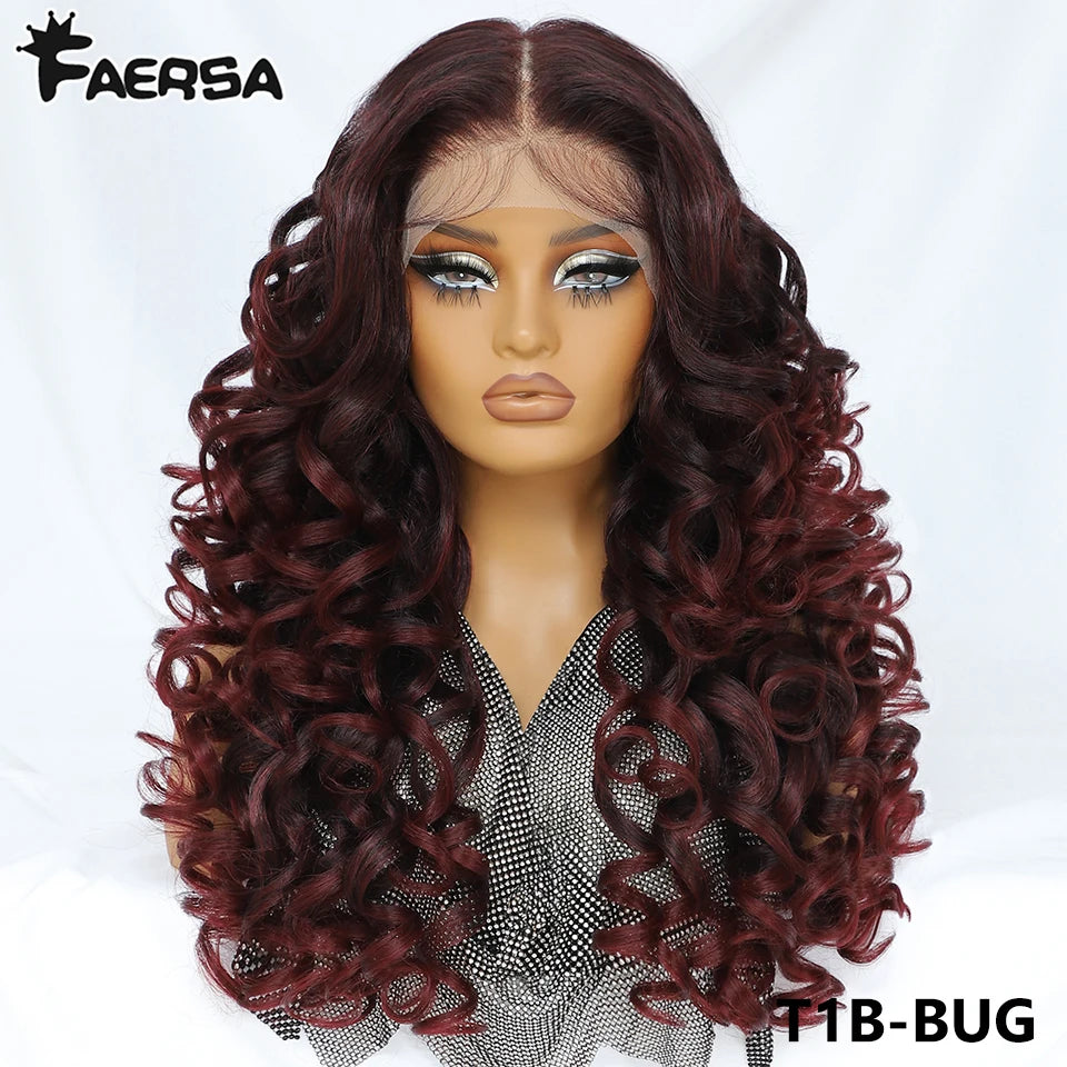Latisha 13x6 Lace Front Wig – Curly Highlight Synthetic Wig with Baby Hair, 24 Inch Heat-Resistant Fiber