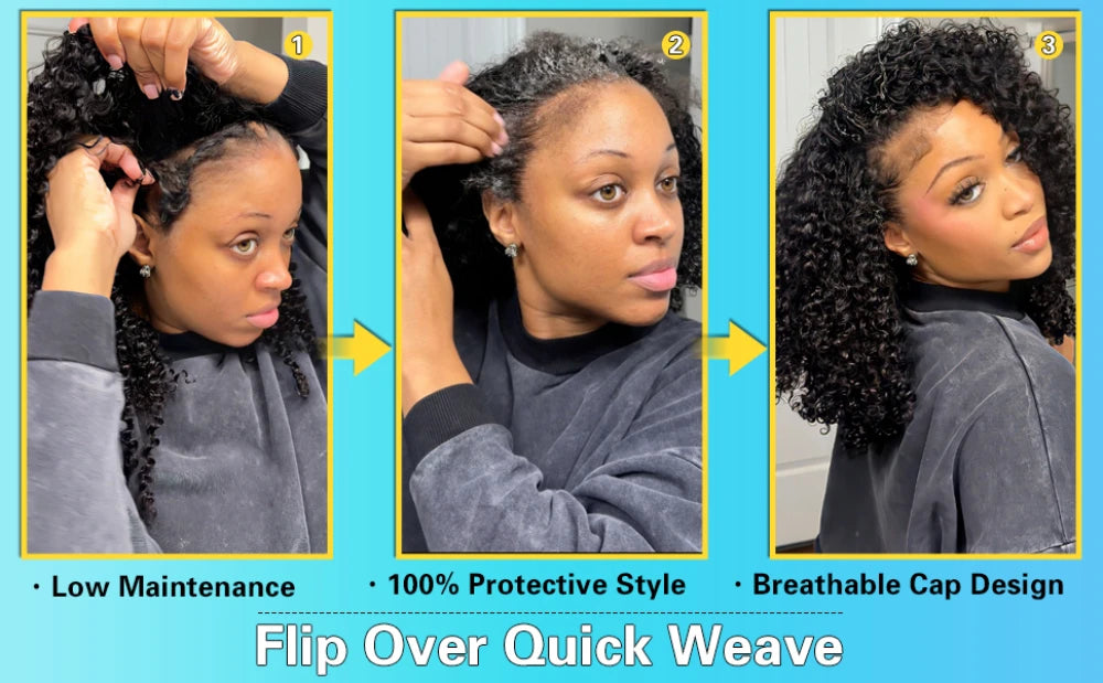 Kinky Curly Half Wig 200% Density Human Hair Clip-In Glueless Wig