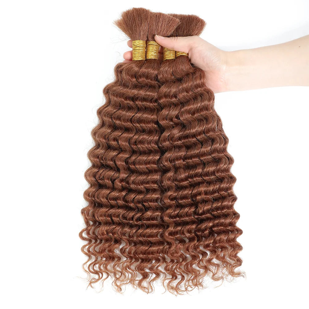 30# Chocolate Brown Deep Wave Bulk Human Hair (100g, 2 Bundles) – Brazilian Remy for Boho Braids (14–24")
