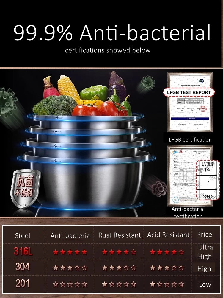 316L Stainless Steel Kitchen Bowl – Anti-Bacterial Salad & Food Washing Basin