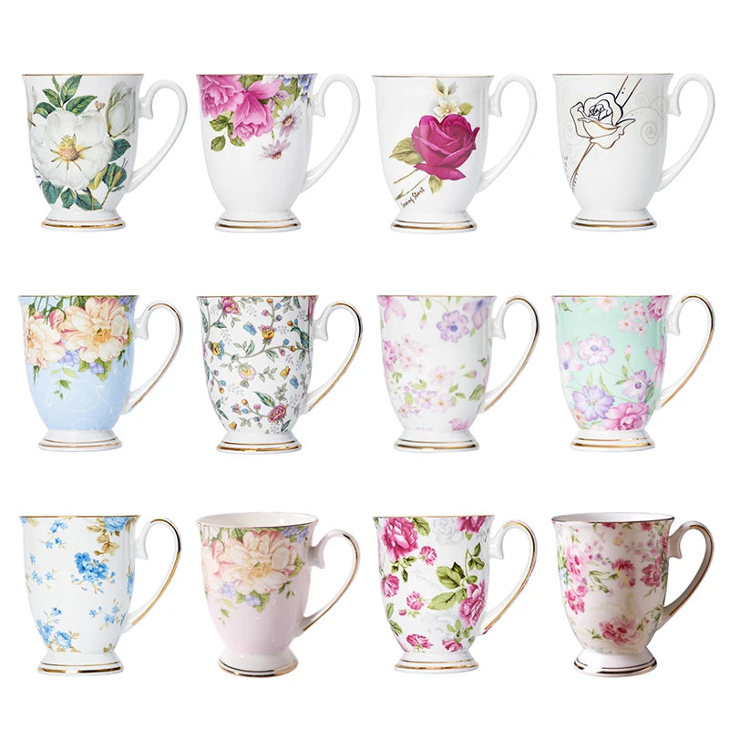 Vintage Floral Ceramic Coffee Mug – Elegant Handgrip Cup for Home & Office