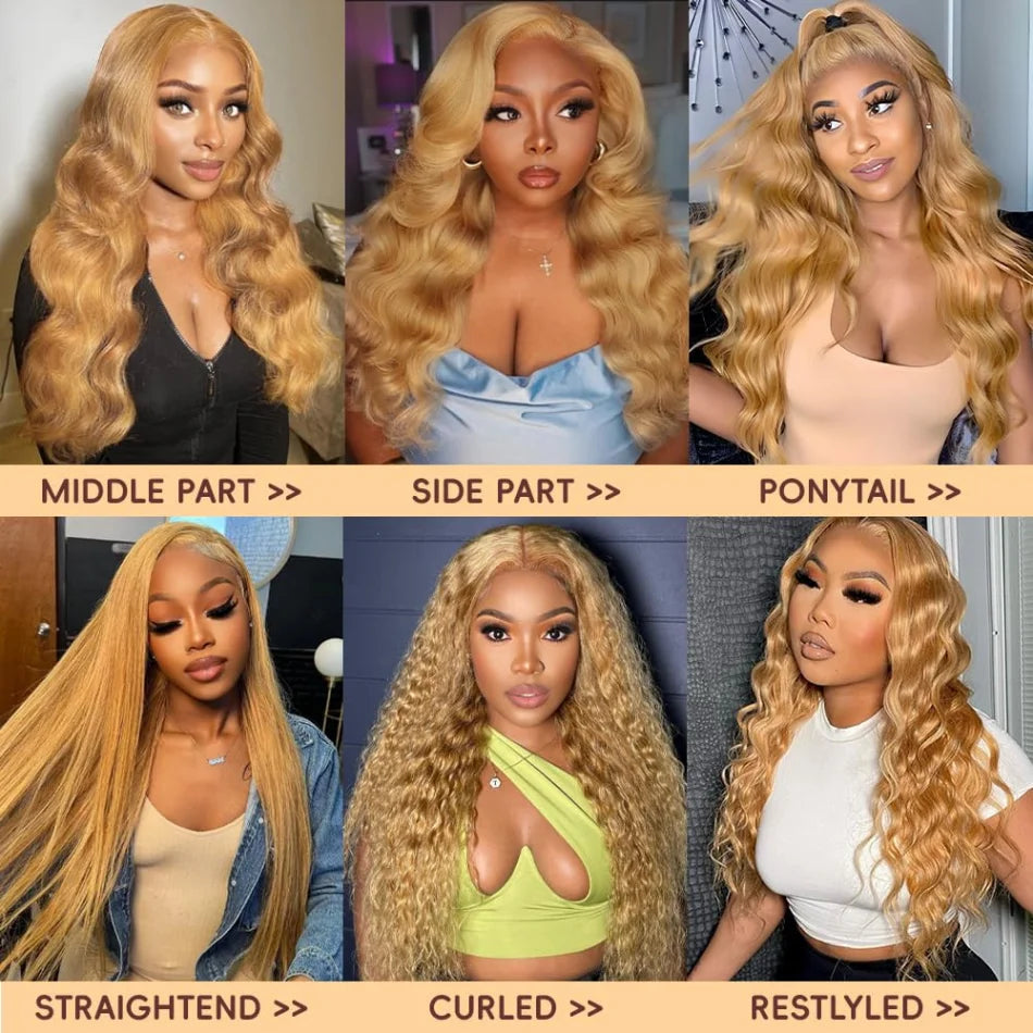 Honey Blonde 13x6 HD Lace Front Human Hair Wig – 250% Density Body Wave Brazilian Remy
