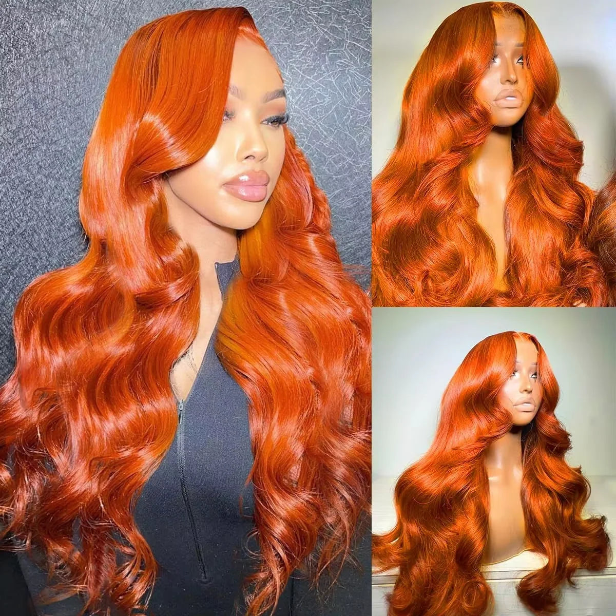 Ginger Orange 13x6 HD Lace Front Body Wave Human Hair Wig (30") – 200% Density, Pre-Plucked Hairline
