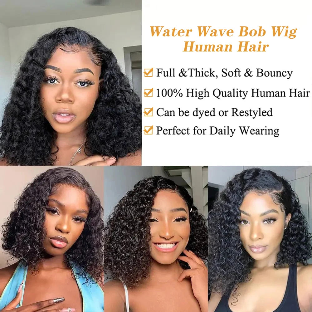 Short Water Wave Bob 13x4 HD Lace Front Human Hair Wig (180% Density)