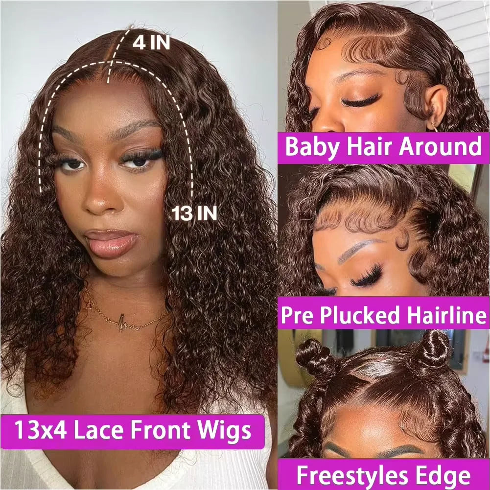 Brown Kinky Curly Short Bob Wig 13x4 / 4x4 HD Lace Human Hair