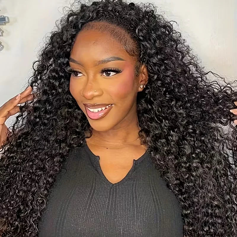 3-in-1 Drawstring Glueless Half Wig (Flip-Over Part) | 100% Remy Human Hair | Deep Wave Water Curly 18–24"