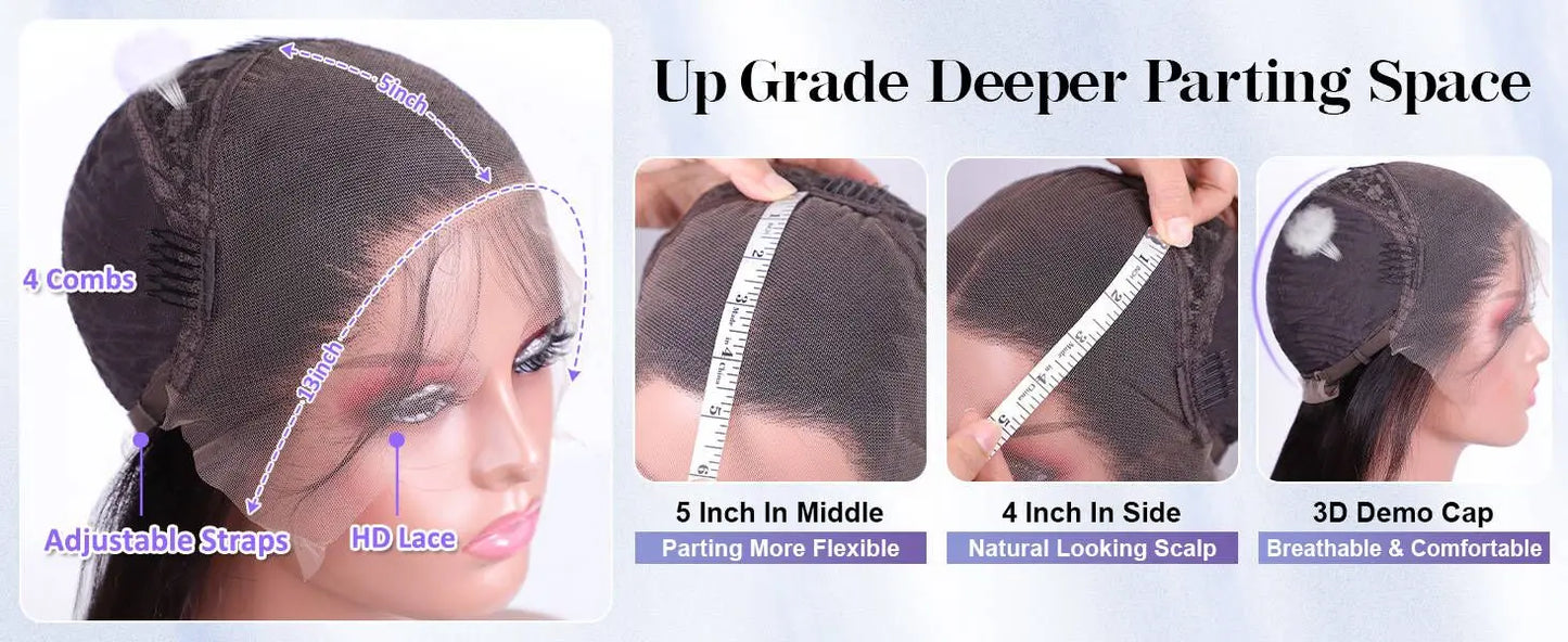 Rovess 13x6 HD Lace Front Bone Straight Human Hair Wig (40–44") – Pre-Plucked, Transparent Lace