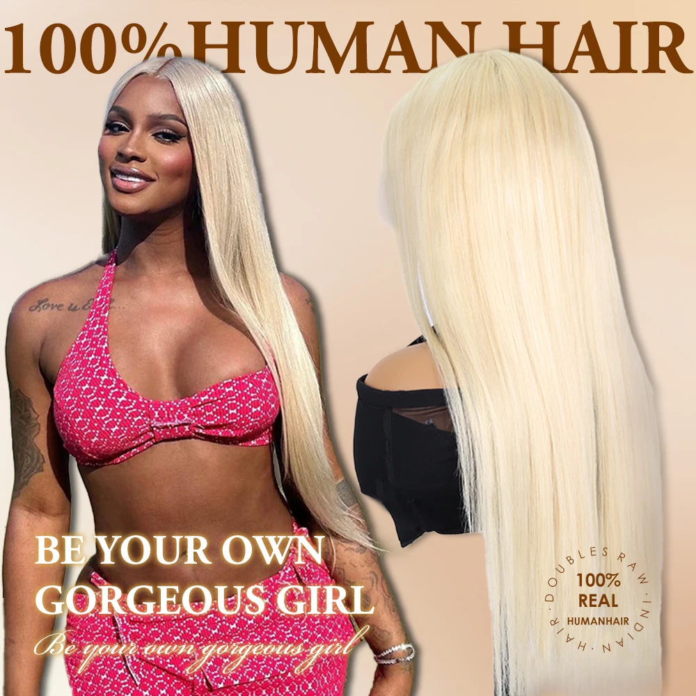 613 Blonde HD Transparent Lace Front Wig (13x6) 40–44 Inch Straight Human Hair