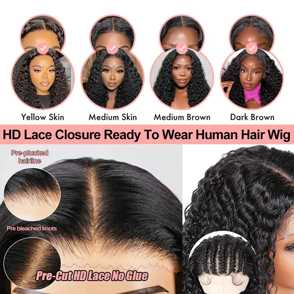 7x5 Wear & Go Glueless Deep Wave HD Lace Wig (13x6 / 13x4) – Brazilian Remy Human Hair, 300% Density (30–40")