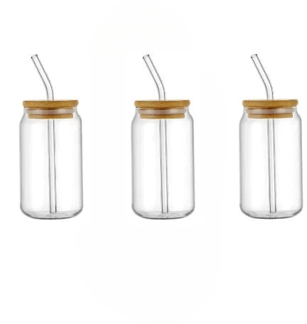 Borosilicate Glass Drinking Cup with Bamboo Lid – Durable Jar-Shaped Coffee & Tea Mug