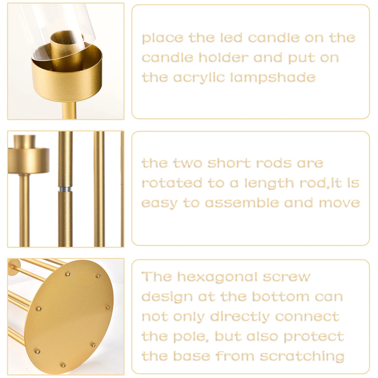 4 Sets 7-Arms Gold Floor Candelabra – 48” Tall Metal Candle Holders with Acrylic Lampshades for Wedding & Home Décor
