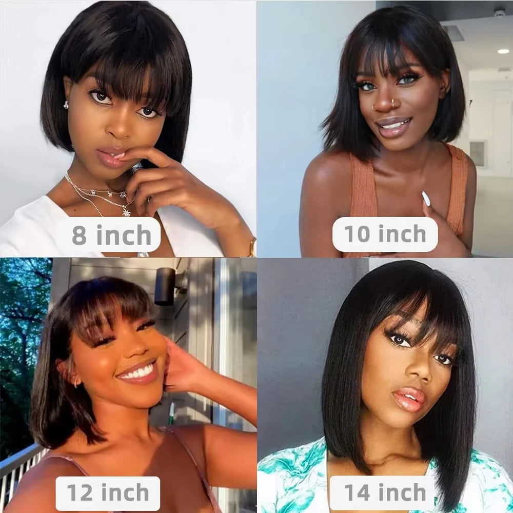 1B Straight Bob Human Hair Wig (Full Machine, Remy, Bleached Knots)